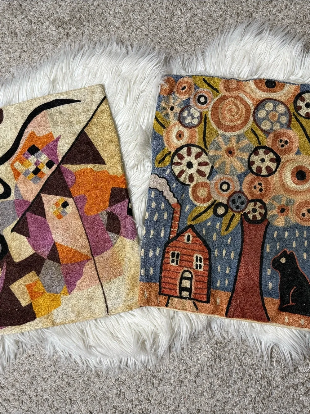 Kashmir Pair of Pillow Covers Hand Embroidered 17”x17”